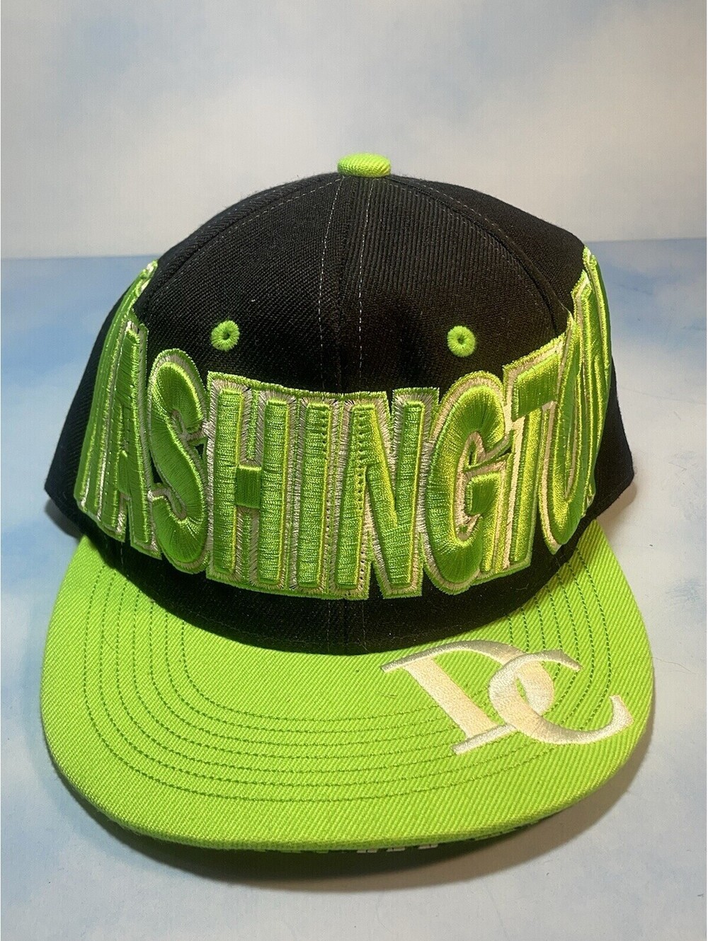 Washington DC - City Hunter Baseball Hat - Black & Lime Green Snapback Cap